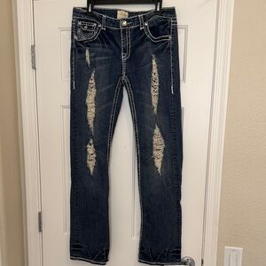 Dark Wash Distressed Women’s Jeans - Navy Blue